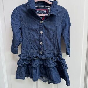 GUESS 3T Girls Denim Long Sleeve Ruffled Dress